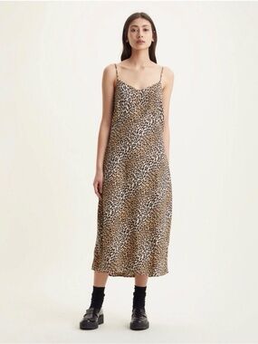 Levi's Marietta Leopard Print Slip Midi Dress - Brown & Black